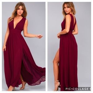 Lulus ‘Heavenly Hues’ Burgundy Maxi Dress Gown| S